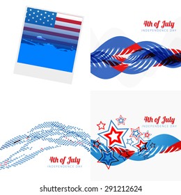 vector stylish set of 4th july american independence day with photo frame, wave and creative pattern