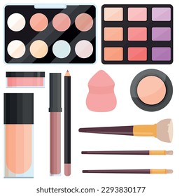 Vector stylish set of cosmetics. The concept of makeup and self-care. A bright element for the design.