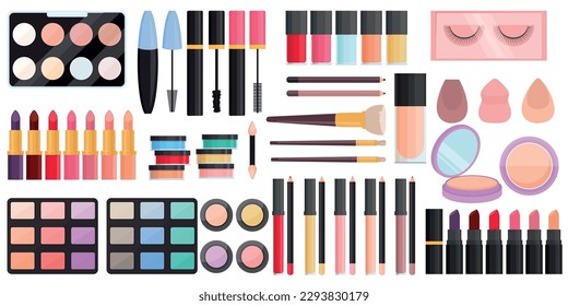 Vector stylish set of cosmetics. The concept of makeup and self-care. A bright element for the design.