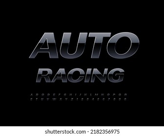 Vector stylish sign Auto Racing. Black shiny Font. Luxury Alphabet Letters and Numbers set