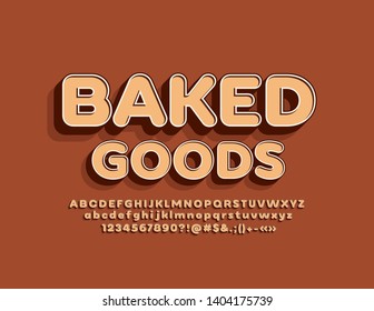 Vector stylish sign Baked Goods. Colorful 3D Font. Vintage style Alphabet.
