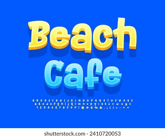 Vector stylish Sign Beach Cafe  Sunny Yellow Font. Funny handwritten  Alphabet Letters and Numbers.