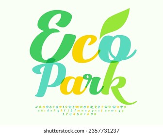 Señal de diseño vectorial Eco Park.  Tipo de letra aligráfica С creativa. Juego de letras y números de alfabeto acuarela.