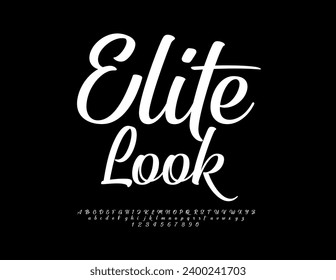 Vector stylish sign Elite Look. Beautiful Cursive Font. Trendy Alphabet Letters and Numbers