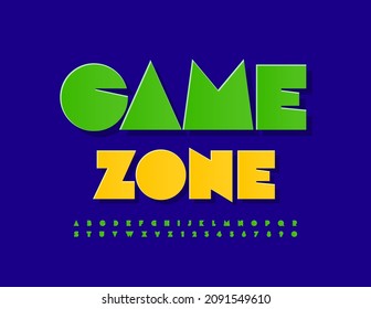 Zona de juego de señas con estilo vectorial. Tipo de letra verde único. Estilo de pegado Alfabeto Letras y números establecidos