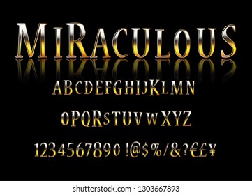 Vector stylish Sign Magic Show. Chic thin Font. Luxury Alphabet Letters, Numbers and Symbols. Vector illustration