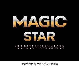 Estrella mágica de señas vectoriales. Chic Golden Font. Letras y números de alfabeto de lujo