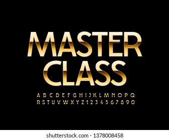 Vector stylish Sign Master Class with golden Font. Exclusive Alphabet Letters, Numbers and Symbols.