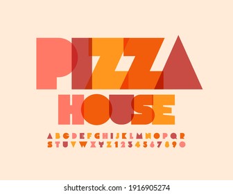 Vector stylish Sign Pizza House. Creative colorful Font. Bright Alphabet Letters and Numbers.