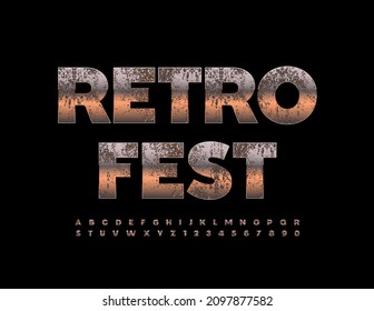 Festival de Signos Retro con estilo vectorial. Tipo de letra antiguo. Letras y números de alfabeto de oro rusto