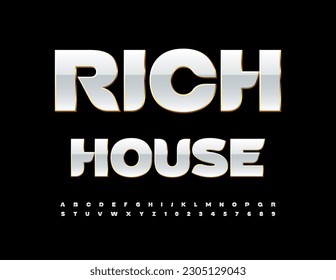Vector stylish Sign Rich House. Modern artistic Font. Chic Alphabet Letters and Numbers set