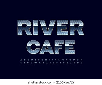 Vector stylish Sign River Cafe. Modern Bright Font. Unique Alphabet Letters and Numbers set