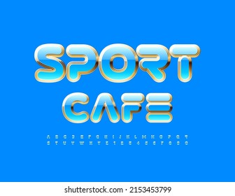 Señal de diseño vectorial Sport Cafe. Juego de letras y números de alfabeto artístico. Fuente moderna azul y dorada