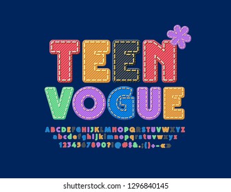 Vector Stylish Sign Teen Vogue. Jeans texture Font. Bright Alphabet Letters, Numbers and Symbols.
