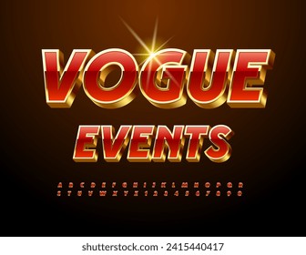Vector stylish Sign Vogue Events. Trendy Chic 3D Font. Modern Alphabet Letters and Numbers.