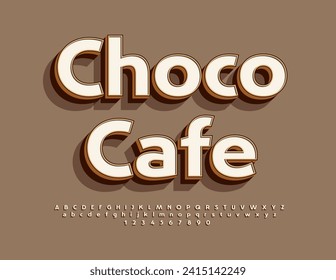 Vector stylish signboard Choco Cafe. Retro style 3D Font. Creative Alphabet Letters and Numbers set