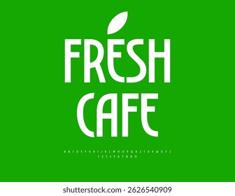 Vector Cartel con estilo Fresh Café. Elegante fuente blanca. Tipografía Letras y números de alfabeto mínimos.
