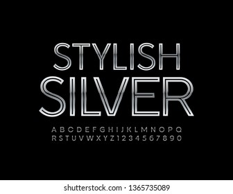 Vector Stylish Silver Alphabet Letters and Numbers. Elegant modern Font