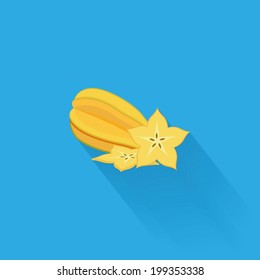 Vector Stylish Starfruit Isolated On Blue Background