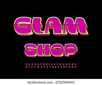 Vector Elegante Plantilla Glam Shop. Elite Rosa y Oro 3D Fuente. Conjunto de letras y números de alfabeto increíble