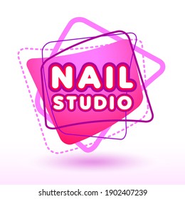 Vector stylish template Nail Studio. Bright Pink Logo. Abstract Design Element