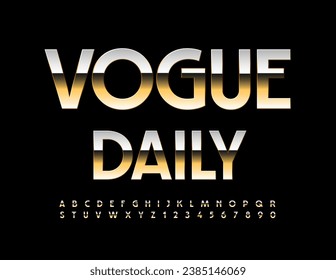 Vector stylish template Vogue Daily. Elegant Gold Font. Trendy Alphabet Letters, Numbers and Symbols set