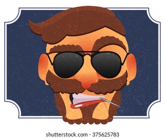 Vector stylish textured portrait of a bearded hipster in glasses