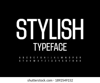 Vector Stylish Typeface. White Alphabet Letters and Numbers set. Uppercase modern Font