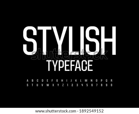 Vector Stylish Typeface. White Alphabet Letters and Numbers set. Uppercase modern Font