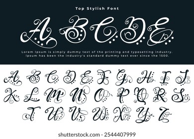 Vector Stylish Vintage decorative font Name Monogram Veg, best font