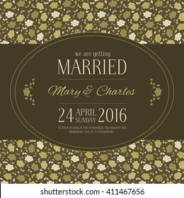 Vector stylish wedding invitation with golden abstract flowers