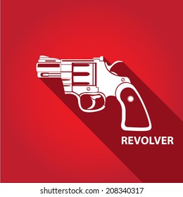 vector stylish white revolver icon on red