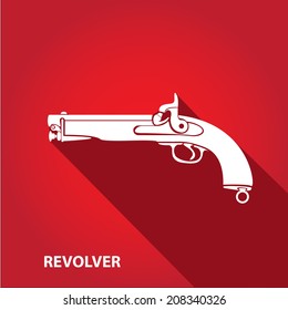 vector stylish white revolver icon on red