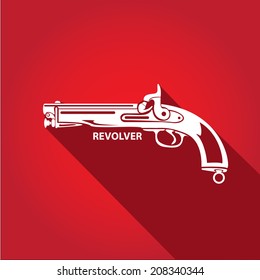 vector stylish white revolver icon on red