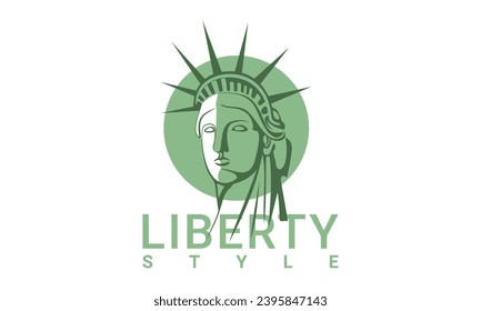 Vector stylistic simple graphic artistic green portrait of New York Statue of Liberty looking back. White isolated background.