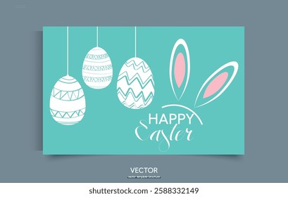 Vector stylization of Easter eggs and text Happy Easter. Easter card template with elegant typography