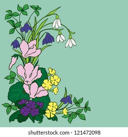 vector stylization of a vintage card with range of flowers,  perfect invitation template for wedding or engagement or a greetings card for valentines day