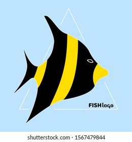 Vector stylize illustration of Moorish Idol, Zanclus cornutus fish logo. A resident of the coral reef sea