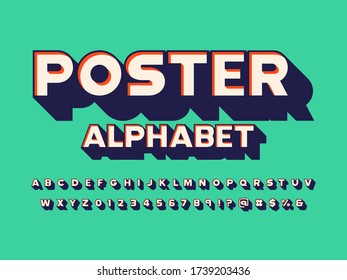 Vector of stylized 3D alphabet design with uppercase, numbers and symbols