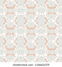 Vector stylized abstract flowers and Mandalas. Indian, Arabic, Moroccan motives in gray, white and beige colors. Ethnic print for fabric. Patchwork seamless pattern.