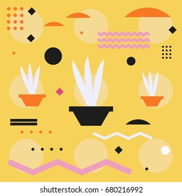 Vector stylized abstract illustration of plants in pots.