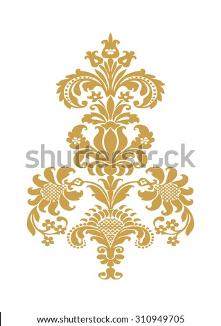  Vector stylized adornment decoration foliage print oriental floral design element, ornament curl petal floral gold, damask flower leaf vector, curve graphic ethnic. Isolated on white background 