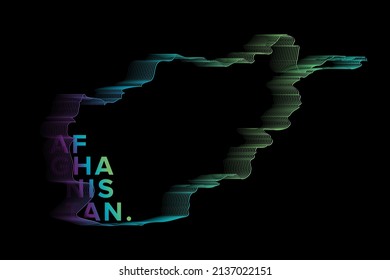 Vector of Stylized Afghanistan Map in Simple Striped White Flat Line on Black Background.