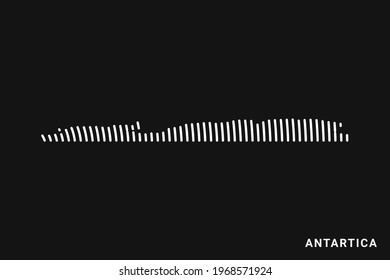 Vector of Stylized Antartica Map in Simple Striped White Flat Line on Black Background.