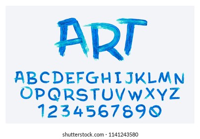 Vector stylized artistic font made ofoil brush strokes. Latin alphabet from A to Z and numbers from 0 to 9. Beautiful realistic oil style.