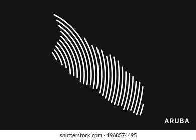 Vector of Stylized Aruba Island Map in Simple Striped White Flat Line on Black Background.