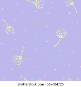 Vector stylized background dandelion in the form of hearts. The flower symbolizes love, friendship and acceptance. Floral seamless pattern.