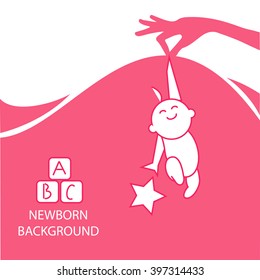 Vector stylized background of woman holds the child and star