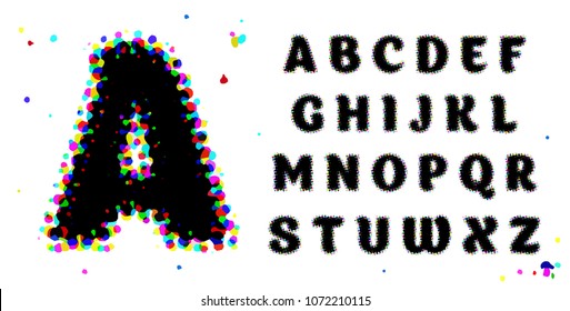 Vector stylized beautiful font and alphabet. Vector comics. Pop art style. Set of letters 