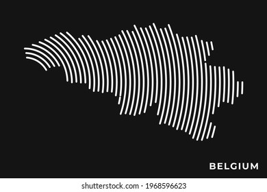 Vector of Stylized Belgium Map in Simple Striped White Flat Line on Black Background.